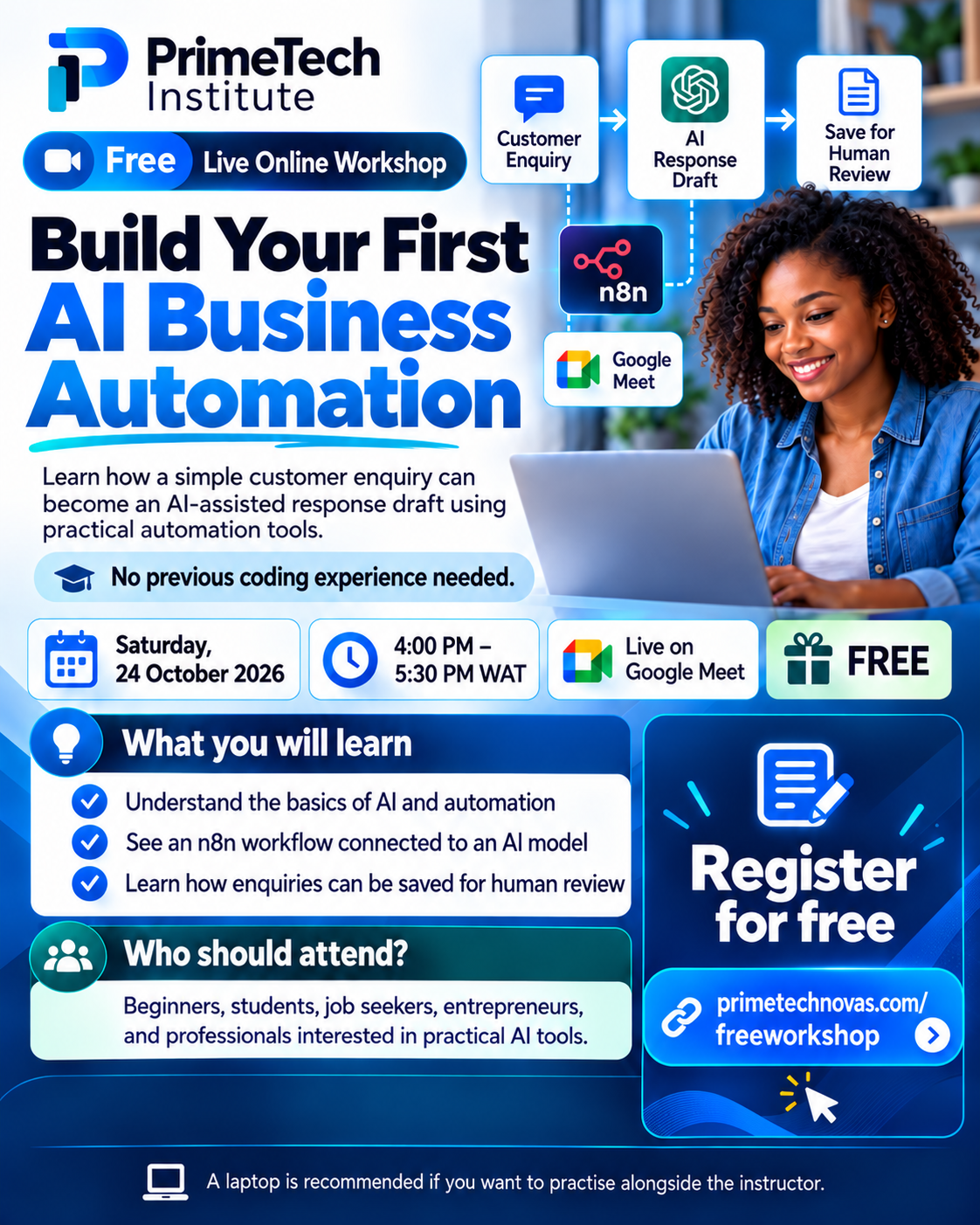 PrimeTech Institute Announces Free Live AI &amp; Business Automation Workshop